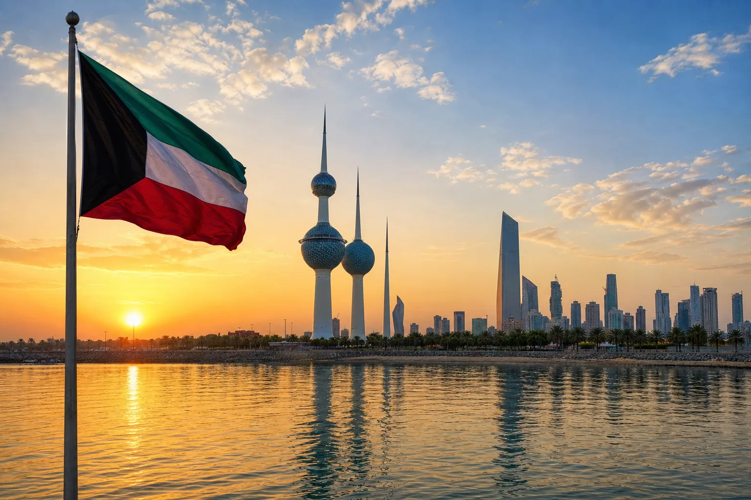 أبراج الكويت أمام سماء الخليج الصافية