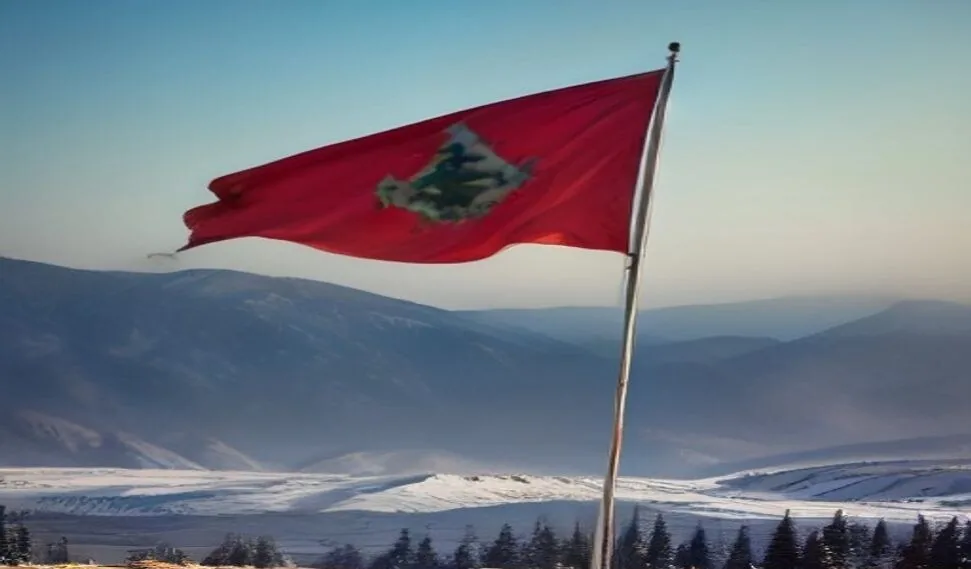 غابة أرز قديمة على سفوح جبال لبنان مع بقع ثلج