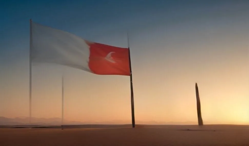 كثبان صحراء البحرين تحت غروب ذهبي ناعم