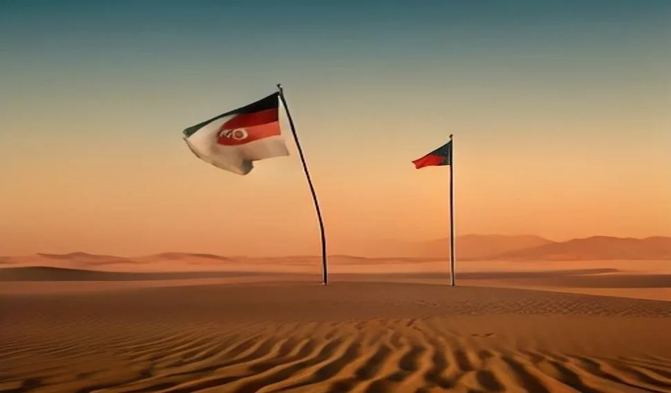 كثبان صحراء الكويت الذهبية تحت سماء صافية