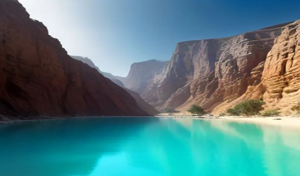 مسبح فيروزي في وادي شاب بعُمان